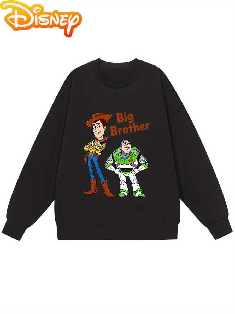Toy Story Fan! Buzz Lightyear "Big Brother" Printed Women's Fleece-Lined Round Neck Hoodie - Fun Costume Style - màu đen - Xem 1