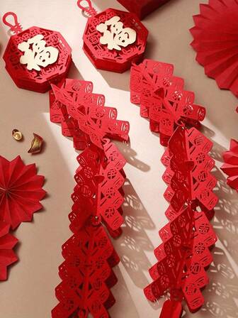 4/2个和1个毛毡新年装饰吊坠，祝福字样装饰流苏吊坠，室内节日仿真鞭炮吊坠，春节场景布置小吊坠，中国农历新年装饰品，适用于家庭房、客厅、办公室装饰