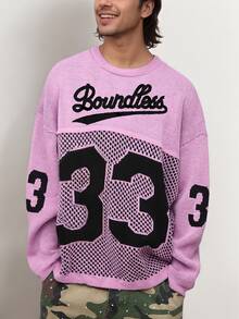 Men's Grunge Aesthetic Pink Sweater - Knit "Boundless" Letter Number Crochet Top For Men