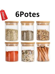 Belifou Set Of 6 Airtight 200ml Glass Round Storage Jars With Premium Bamboo Lids - 6 kit - 查看 1