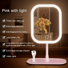 1pc Makeup Mirror With Light, LED Makeup Mirror With 3 Color Modes, Desktop Makeup Mirror With Smart Adjustable Tri-Color Light Touch Control, Light Up Makeup Mirror With Storage Tray, 270° Swivel, Travel Makeup Mirror, Portable Illuminated Beauty Mirror, Rechargeable Desktop Led Folding Detachable Makeup Mirror, Desktop Makeup Refill Mirror, Creative Valentine's Day Gift, Women's Gift