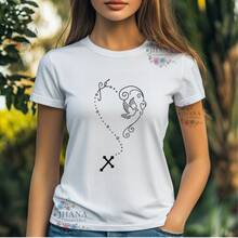 BLUSA TSHIRT FEMININA,FÉ,TERÇO MODA CRISTÃ,CATÓLICA,CASUAL PLUS SIZE - Branco - Visão 2