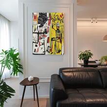 Framed 1pc Jean-Michel Basquiat "Electric Chair" Framed Canvas Poster - Black & White With Bold Yellow Accents - Modern Neo-Expressionist Art Print - Iconic Basquiat Painting Replica - Gallery-Wrapped For Living Room, Office, Cafe Decor - Ideal Gift For Contemporary Art Fans & Collectors - Minimalist Or Bold Decor - (Ideal For Basquiat Enthusiasts) - Authentic Reproduction Of Famous Work, Wall Art Framed Ready To Hang, Framed Wall Art Large Size, Wall Art Canvas, Large Wall Art, - 框架 - 查看 3