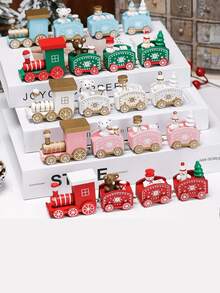 一件造型奇趣的木制火车装饰品 - 可爱的展示柜摆件、餐桌中心装饰、家居装饰、送给亲朋好友的手工木制礼物、家居DIY工艺品、无需用电装饰。注意:纯手工制品,部分细节与图片略有差异。 - 彩色 - 查看 2