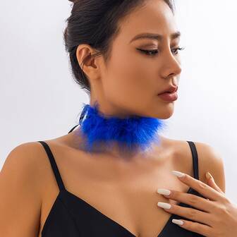 Chic Feather Choker Necklace, Exaggerated Party Ribbon Plush Niche Necklace For Women