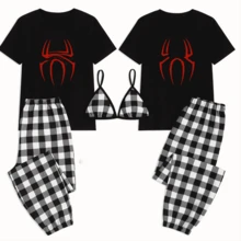 SET Duo pijama de ´pareja unitalla tela franel suavecita 2 jogger 1 top y 2 playeras para compartir - Blanco y Negro - Ver 2