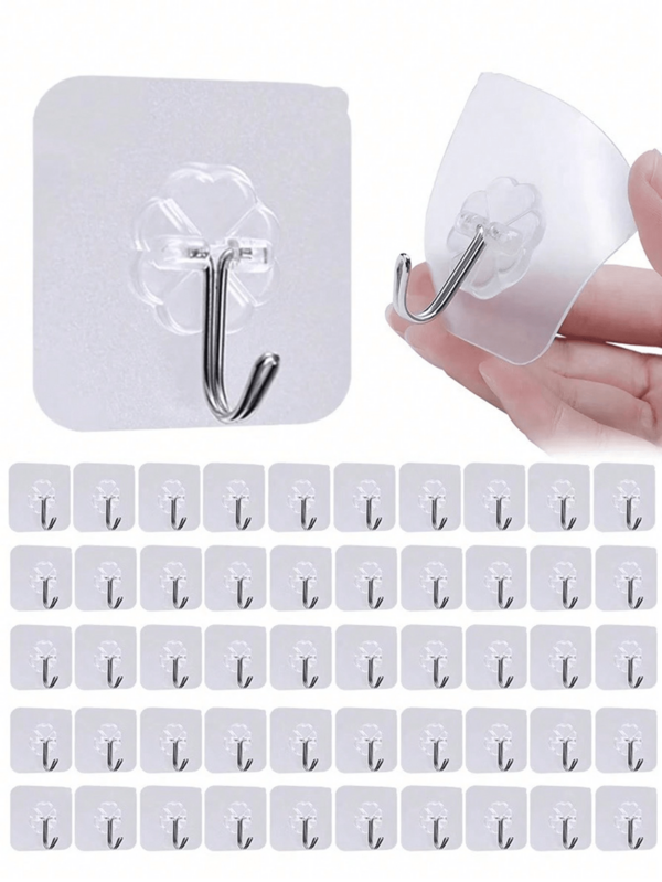 10pcs/30pcs/60pcs Transparent Hook Waterproof And Moisture-Proof For Kitchen, Bathroom, Dormitory Toilet Door Back Wall Self-Adhesive Non-Drill Hook, Utility Hooks