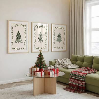 3pcs Christmas Tree Wall Art Picture Winter Trees Canvas Print Paintings|Farmhouse Christmas Painting Holiday Decor For Bedroom, Living Room Or Office Home Decor,Evergreen Trees Print,Xmas Poster,Christmas Gift For Her,Unframed