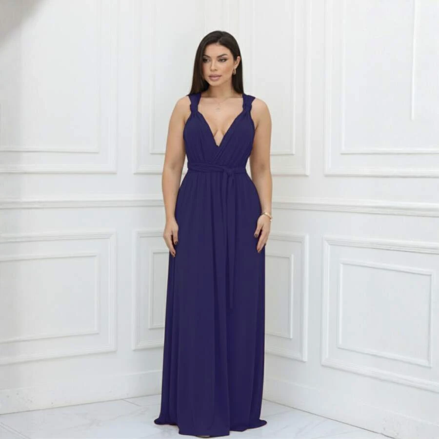 Long Dress Multi-Shapes Tie Bridesmaid Wedding Bride Graduation Various Shapes Feminine Party Glamour - 藏蓝色 - 查看 1