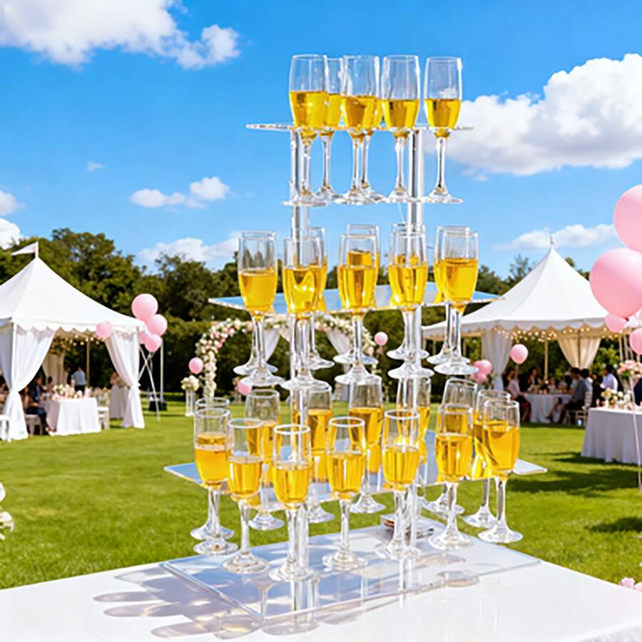2/3 Tier Acrylic Champagne Flute Rack, Wedding Party Cocktail Glass Holder Display Stand, Removable Multi-Layer, Transparent Durable Non-Slip Design For Wedding/Party Decor - Transparent - View 1