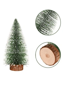 Un set de mini brazi de Crăciun verzi, pini artificiali înghețați, cu baze din lemn, potriviți pentru decorațiuni de Crăciun pentru birou, ideali pentru case, birouri, ținuturi de iarnă, sărbători, petreceri, meșteșuguri DIY, perfecți pentru petreceri de Crăciun și decorațiuni interioare.