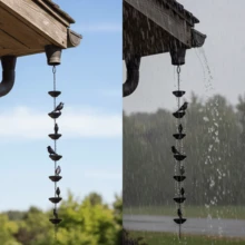 Rain Chain 3.3FT, 8 Birds And Cup Rain Chains For Gutters, Functional Replacement For Downspout, Metal Rainwater Catcher Chain, Outdoor Garden Decor, Antique Black - màu đen - Xem 6