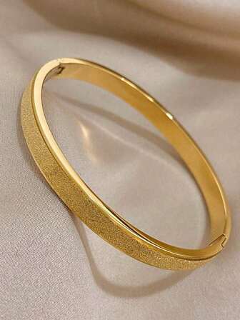 1 pieza Brazalete minimalista de acero inoxidable de color dorado mate para mujeres y hombres, brazalete de apertura ligero y de moda