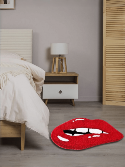 1pc Rood Lips Vloer Mat, Machine Washable Non Slip Polyester Fiber Area Rug, Schattige Biting Shaped Tapijt Home view 6