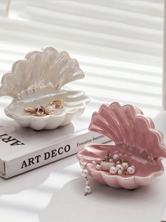 1 pieza Bandeja de joyería con diseño de concha, estilo decorativo artístico, soporte multiusos en forma de media luna para llaves y joyas para la entrada/tocador, decoración del hogar, regalo pensado para madre/amiga - Regalo de boda, bandeja de joyería Sun Travel