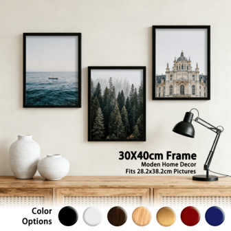 1/3 st minimalistiska fotoramar i trä, 30*40 cm | 7 färgalternativ: trä, valnöt, svart, vit, guld, blå, röd | Snygg design för 28*38 cm konsttryck, affischer | Perfekt för tavelväggar i vardagsrum, tavelramar för väggen, julfestdekorationer, sovrumsdekorationer, tavelramar