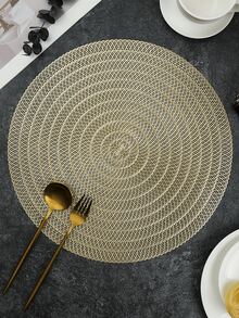 1/2/4/6pcs Gold Round Simple PVC Placemats, Washable, Easy To Clean, Wipe-Clean, Non-Slip, Holiday Wedding Party Dining Table Decor - Multicolor - View 3