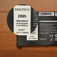 DEMTECH Batería para laptop modelo 51KD7 con especificaciones de 11.4 volts y 2200mAh, ideal para quienes buscan mantener el máximo rendimiento en sus equipos portátiles. Este reemplazo ofrece energía estable, diseño confiable y materiales de alta calidad. Perfecta para estudiantes, profesionales y quienes usan su laptop constantemente. Su tamaño compacto y conexión precisa aseguran compatibilidad con diversos modelos, permitiendo una instalación rápida y sencilla. Ofrece carga constante sin sobrecalentamiento y mantiene la autonomía necesaria para largas jornadas de uso. Una excelente alternativa para extender la vida útil de tu equipo, optimizar su desempeño y disfrutar de una experiencia continua sin interrupciones. - Dell - Ver 4