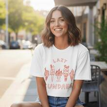 Camiseta Feminina Vintage Lazy Sundaes Ice Cream Camisa Moda Verão 100% Algodão