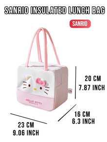 Sanrio Hello Kitty Insulated Lunch Bag – 3D Embroidered Face With White Ears, Pink Bow, Yellow Nose & Black Whiskers, High-Quality Thick Fabric, 23x20x16cm Compact Size, Widened Pink Handles, Keeps Food Fresh & Tasty, Ideal For School Meals/Lunch Carry & Sanrio Fans Gift - HT Cat Square Bag - View 4