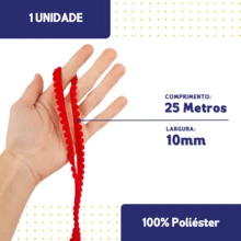 NYBC 10mm Pom Pom Ribbon (25 Meters) | For Use In Costumes, Headbands, And Clothing. - Red - 145 - View 2