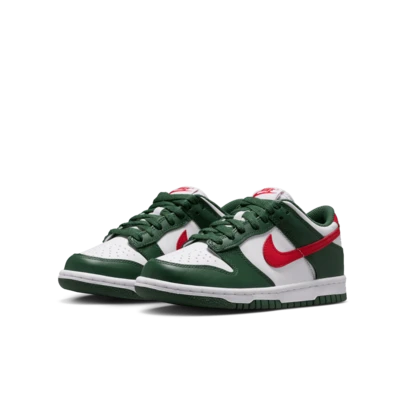  Nike Dunk Synthetic Leather Comfortable And Stylish Low-Top Kids' Sneakers In Fir Green/College Red/White For Teenagers IO7453-323