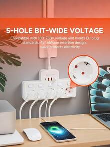 1pc 9-In-1 Multi-Outlet Power Strip, Multi-Outlet Single Control Socket, 5AC+3USB+1TYPE-C Ports, Independent Switch Control, Suitable For Home Decor, Electrician, Appliances