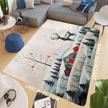 1 pieza Alfombra de área con diseño de árboles de pino, copos de nieve y ciervos, lavable, para usar en salas de estar, dormitorios, hoteles, restaurantes, salas de lectura, de gran tamaño, para decoración interior y exterior