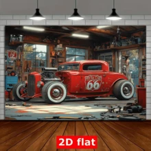 Biểu ngữ phẳng 2D, 1 Biểu ngữ tiệc Retro với thiết kế xe hơi cổ điển cảnh báo về tinh thần đua xe, hoàn hảo cho những người đam mê xe hơi và làm nền chụp ảnh - Đỏ - Xem 4