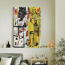 Framed 1pc Jean-Michel Basquiat "Electric Chair" Framed Canvas Poster - Black & White With Bold Yellow Accents - Modern Neo-Expressionist Art Print - Iconic Basquiat Painting Replica - Gallery-Wrapped For Living Room, Office, Cafe Decor - Ideal Gift For Contemporary Art Fans & Collectors - Minimalist Or Bold Decor - (Ideal For Basquiat Enthusiasts) - Authentic Reproduction Of Famous Work, Wall Art Framed Ready To Hang, Framed Wall Art Large Size, Wall Art Canvas, Large Wall Art, - 框架 - 查看 1