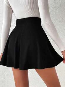 New Spring/Summer Women's Black High-Waisted Mini Skirt With Heart-Shaped Buckle Decor, Ribbed Flared A-Line Casual Short Skirt, Essential Item For Valentine's Day, Suitable For Dates, Commuting And Campus Wear