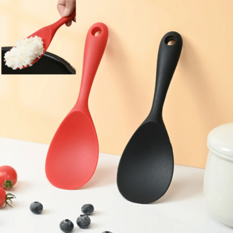 1/2 Pcs Silicone Rice Spoon And Spatula - Heat-Resistant Non-Stick Kitchen Utensils With Handle, Dark Green And Black Design, Non-Porous Easy-Clean Surface Suitable For Rice Cooker, Mashed Potatoes, Salad, Cereal, Curved Slot Head Efficient Serving, - Used On Stove, Oven And Microwave - Durable And Multi-Functional Spatula, Rice Cooker Spoon, Rice Spoon With Stand, Rice Scoop, Non-Stick Rice Spoon, Vertical Rice Spoon