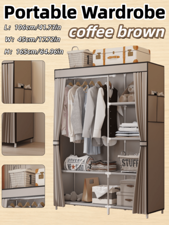 1pc Layered Portable Wardrobe, Easy To Assemble, Large Capacity Bedroom Dust-Proof Storage Cabinet, Space-Saving, Simple Clothes & Bedding Storage, Dust Cover For Tidy Bedroom, Suitable For Rental And Home Use