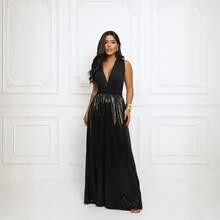 Long Dress Multi-Shapes Tie Bridesmaid Wedding Bride Graduation Various Shapes Feminine Party Glamour - 黑色亮片 - 查看 1