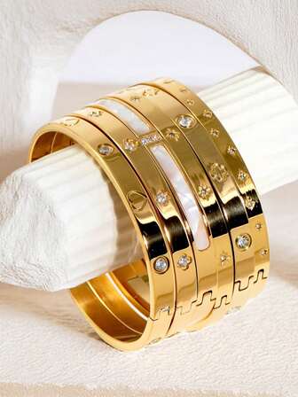 304 Stainless Steel 18k Gold Plated Vacuum Electroplated Bracelet Heart Rhinestone Four Leaf Clover Women Jewelry Daily Party Casual Elegant Vintage Waterproof