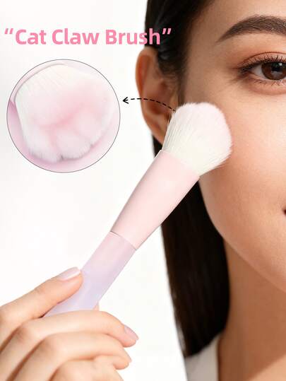 1pc Cat Paw Design Makeup Brush, Soft Nylon Bristles, Suitable For Foundation, Blush, Highlighter And Sensitive Skin, High Quality Travel Makeup Brush, Cosmetic Tool, Fluffy Makeup Brush, Foundation Application, Blush Blending, Fluffy Brush, Professional Design, Soft Bristles, Smooth Application