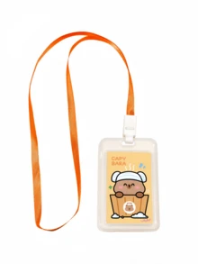 Capybara-Themed Access Card Holder: Cute Transparent Cover For Bus Cards, Student ID Badges, With Cartoon Lanyard - Multicolor - View 6