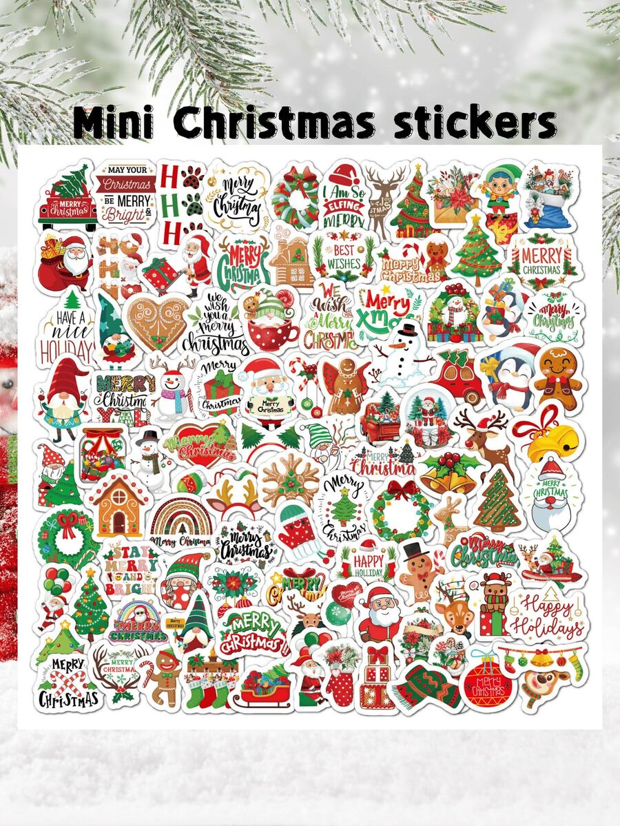 100PCS MINI Cartoon New Christmas Graffiti Stickers Fashion Personalized Creative DIY Fine Decorative Stickers Helmets Water Cups Helmets Skateboards Popular Decals Toys,School Supplies,Back To School - Multicolor - View 1
