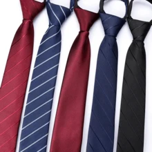 1 pieza Corbata de cremallera de negocios para hombres, accesorio de camisa de boda, corbata preformada clásica ajustable a rayas, opción ideal para regalos - Multicolor - Ver 1