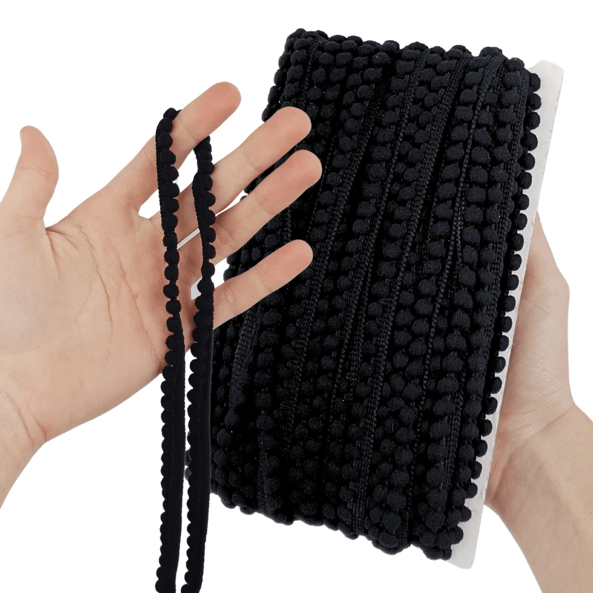 NYBC 10mm Pom Pom Ribbon (25 Meters) | For Use In Costumes, Headbands, And Clothing. - Black - 310 - View 1