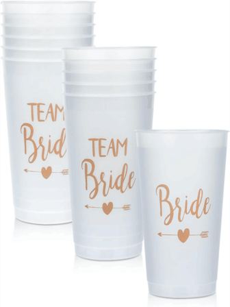 12 个单身女士杯、塑料白色新娘派对杯、新娘派对装饰品、可重复使用的婚前派对用品、伴娘结婚礼物、12 盎司适用于万圣节、圣诞节活动和派对用品。
