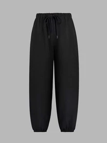 بنطلون نسائي خريفي أنيق بلون الخاكي ذو تصميم بالون، بخصر مطاطي، موضة بسيطة مناسبة للاستخدام اليومي والعطلات والعمل - الأسود - مشاهدة 2