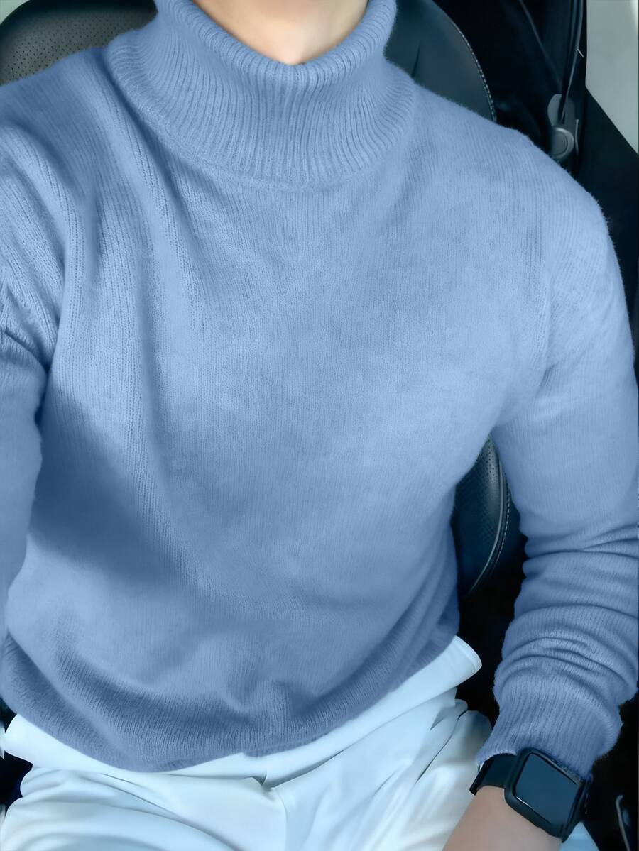 Áo len cổ lọ tay dài đơn sắc thường ngày đa năng cho nam - Màu xanh nhạt - Xem 1