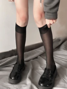 1 Pair Ladies' Medium Socks Black Half Transparent Female Anime Maid Cosplay Socks Cute Fashion High Socks Lolita Style Medium Socks Multi Scene Daily Wearing Four Seasons Suitable, Cozy Socks