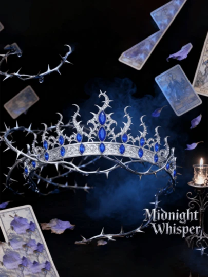 1件复古暗黑哥特式尖刺皇冠头饰，女士婚礼派对哥特风格暗黑皇冠头饰配饰