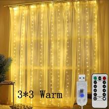 3 Meters X 3 Meters 300 LED Window Curtain String Lights, USB Powered 8 Modes Remote Control Fairy Lights For Wedding Party Home Garden Bedroom Outdoor Indoor Wall Window Decor, Halloween, Christmas, Warm White/White/Multicolor/Pink/Purple/Blue/Warm Multicolor/17 Colors
