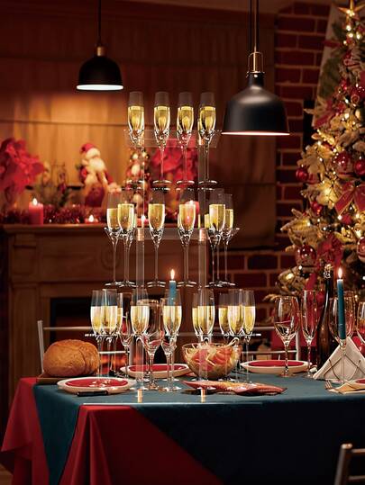 12-szczelinowy, 2-poziomowy akrylowy stojak na kieliszki do szampana, pływający uchwyt na kieliszki do szampana na imprezy, wesela, do szkoły, uroczystości