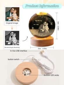 1 Quả cầu pha lê 3D cá nhân hóa với đế gỗ phát sáng, ảnh 3D ba chiều khắc bên trong, đèn ngủ quả cầu pha lê ảnh tùy chỉnh (Thích hợp cho sinh nhật, đám cưới, kỷ niệm, Ngày của Mẹ, Ngày Valentine, Giáng sinh, quà tặng cá nhân hóa, họp mặt gia đình, bạn bè, đồng nghiệp, học sinh và giáo viên), kèm đế đèn USB đổi 7 màu, trang trí nhà cửa phòng khách, quà tặng Ngày của Cha, quà kỷ niệm ngày cưới. - Nhiều màu - Xem 11