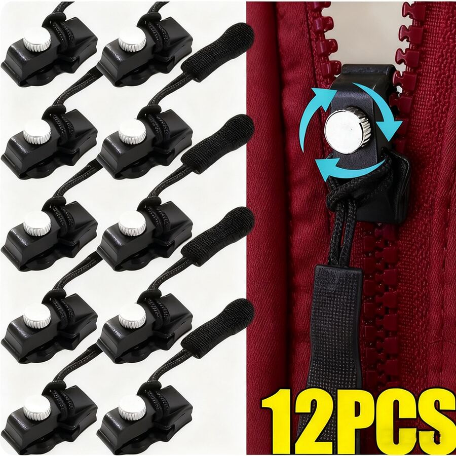 Bộ dụng cụ sửa khóa kéo đa năng 12 món - Dễ lắp đặt, không cần may vá để thay thế đầu khóa kéo, kèm theo con trượt sửa nhanh, phù hợp cho áo khoác, hành lý, ba lô, giày bốt - Bộ sửa khóa kéo màu đen chất lượng cao, có thể sử dụng lâu dài, đầu kéo khóa kéo màu đen bền, quà tặng Ngày của Mẹ, phụ kiện sửa chữa mùa xuân/hè.