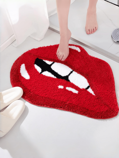 1pc Rood Lips Vloer Mat, Machine Washable Non Slip Polyester Fiber Area Rug, Schattige Biting Shaped Tapijt Home view 5